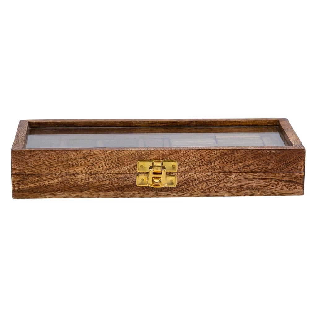 Gioco 3/1 (Domino+dadi+3 di fila) in scatola, legno marrone 28x13x5