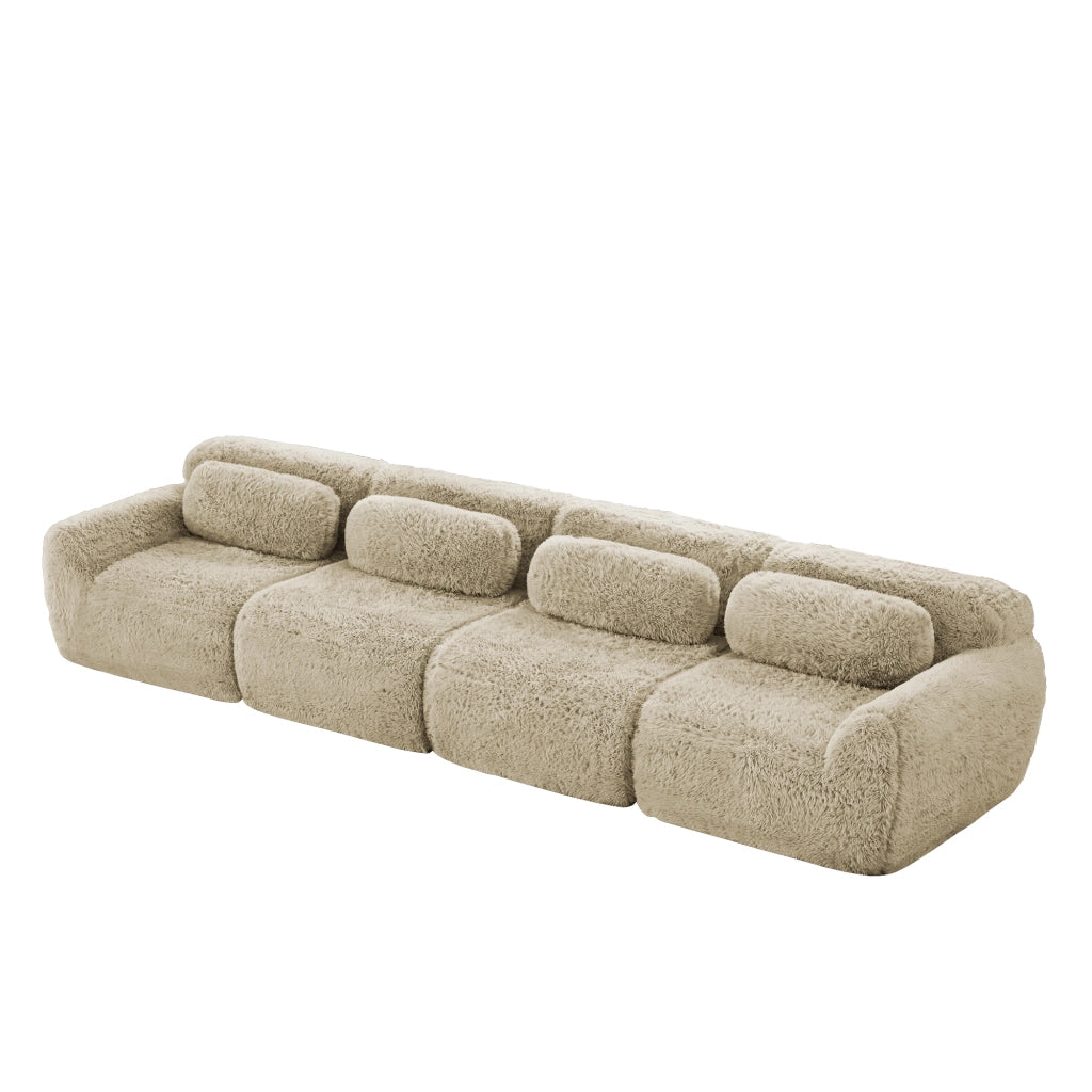 Divano modulare senza struttura in tessuto peluche kaki chiaro con base antiscivolo