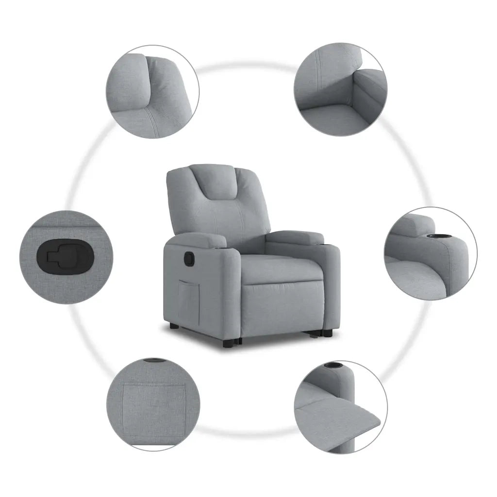 Poltrona Alzapersona Reclinabile Grigio Chiaro in Tessuto 3204368