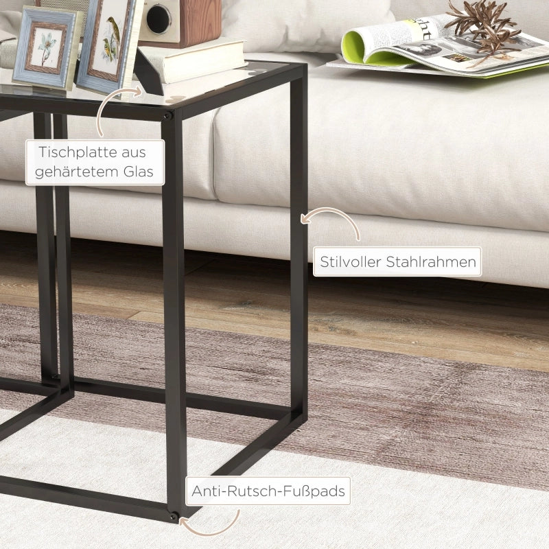 Set di 2 tavolini impilabili con gambe in acciaio, design moderno per soggiorno, colore nero.