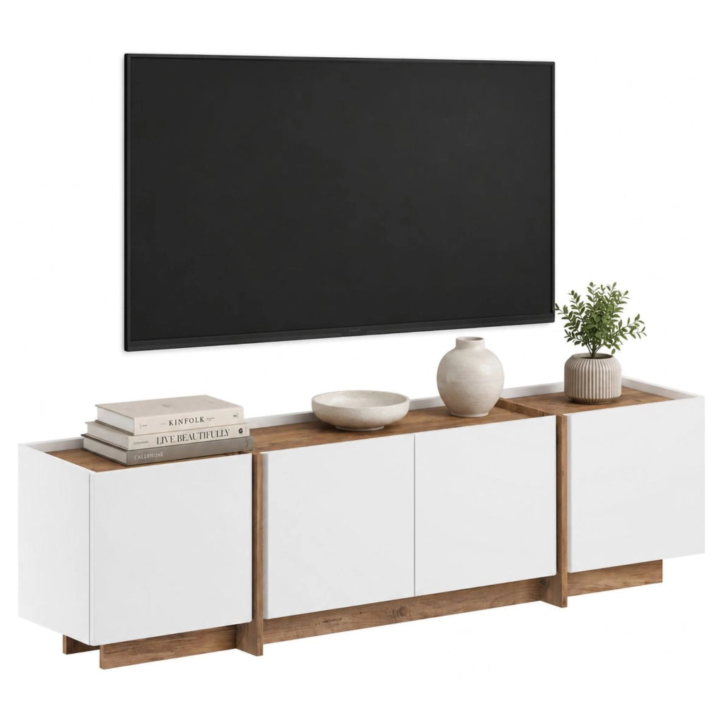 Nokadaka, Mobile Porta tv 4 Ante, 180x35x46h cm Bianco