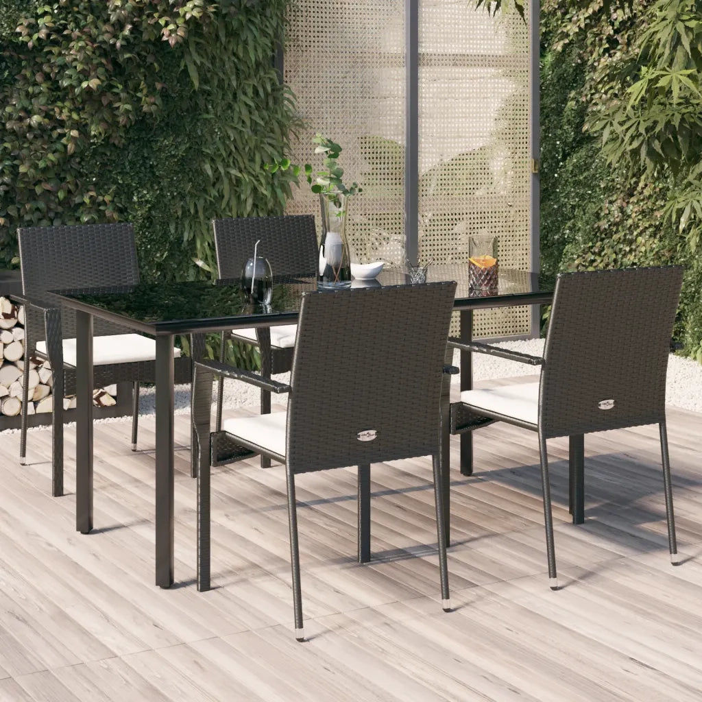 Set da Pranzo da Giardino 5 pz | Set Salotto da Giardino Nero con Cuscini in Polyrattan