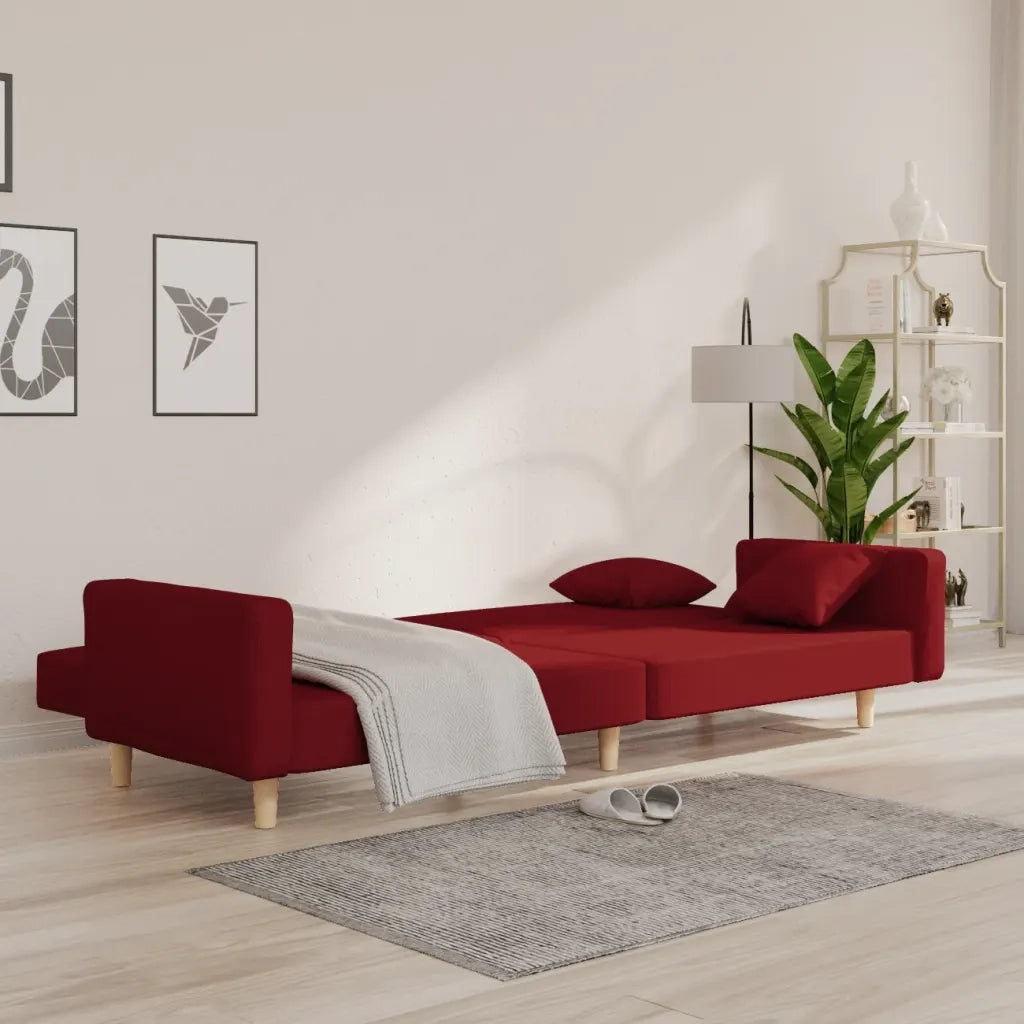 Divano letto | Sof¨¤ letto | Letto singolo a 2 Posti con 2 Cuscini Rosso Vino in Tessuto