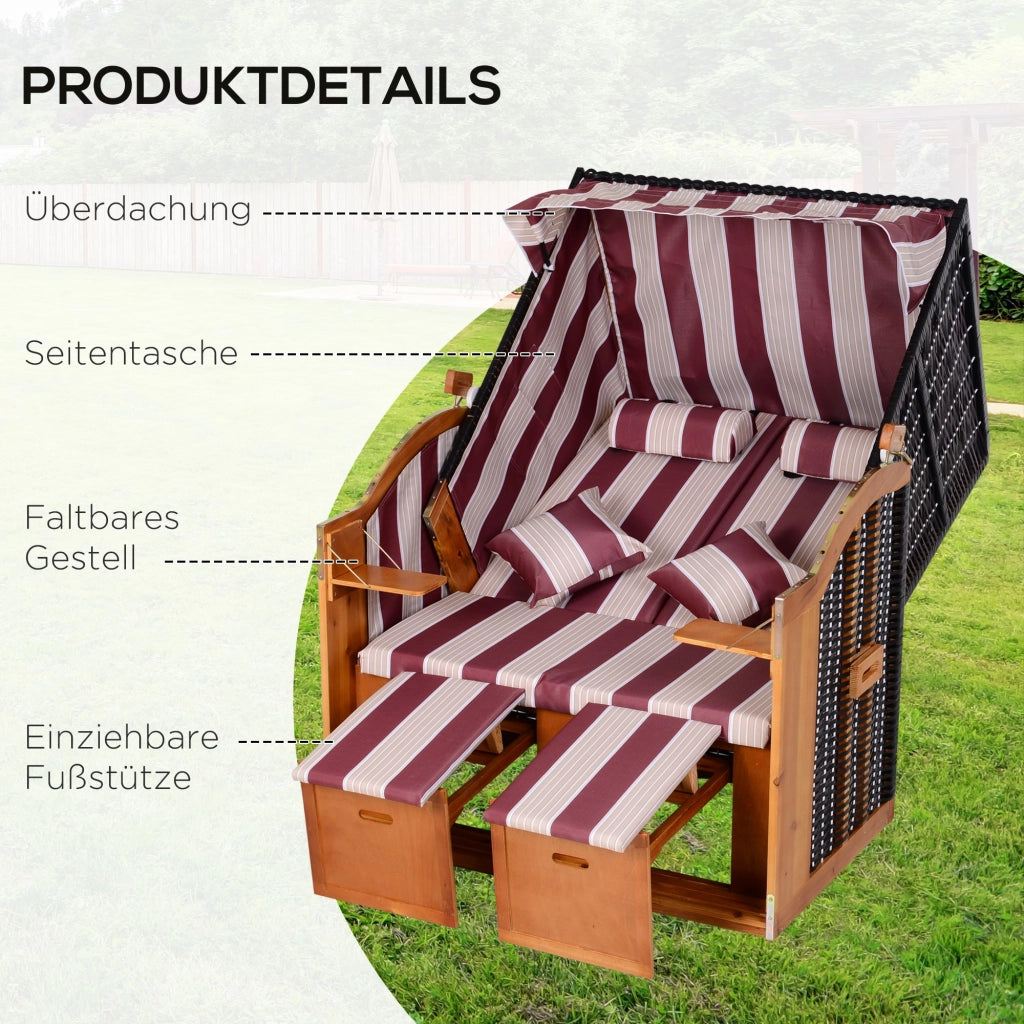 Poltrona da giardino in legno con poggiapiedi ¨C zephmum ¨C Rosso e bianco
