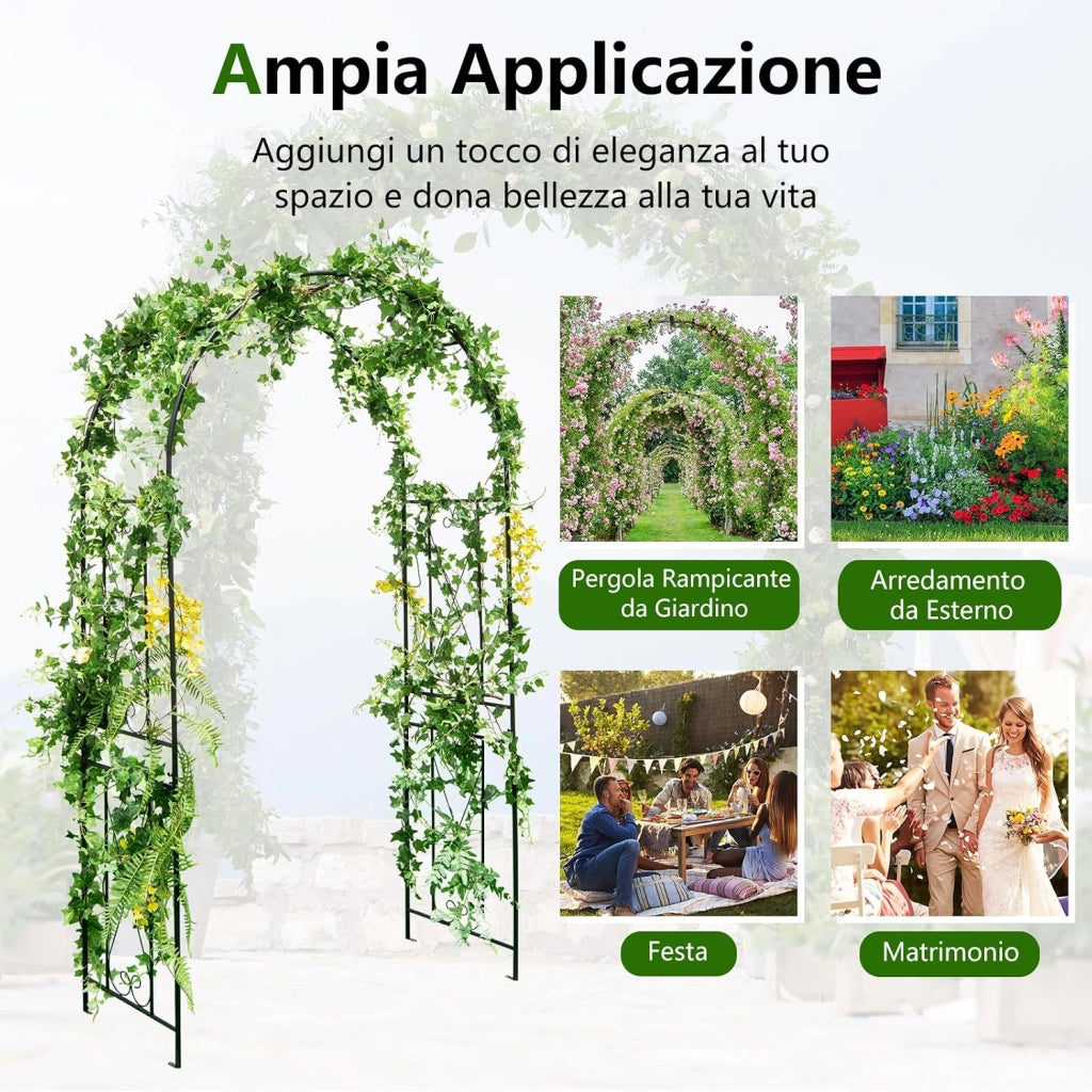 Arco da Giardino in Metallo Resistente per Piante Rampicanti, Rose e Viti, Grigliato per Decorazioni di Matrimoni e Feste, Supporto per Piante per Cortile e Patio