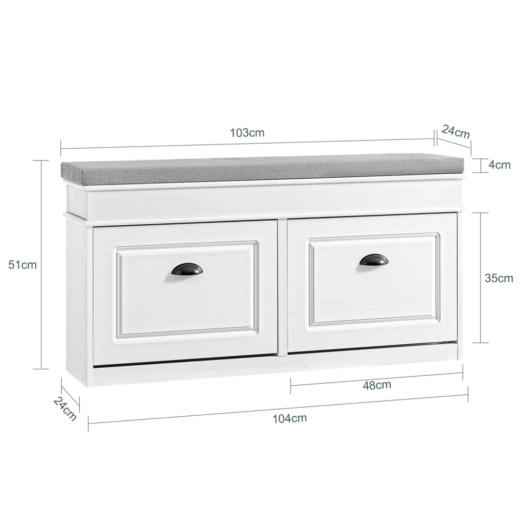 SoBuy FSR64-WG Scarpiera Salvaspazio Slim da Ingresso Panca Contenitore con Cuscino, Cassapanca Scarpiera Regolabile per Camera, Corridoio, 104x24x51cm, Effetto Legno Invecchiato Bianco