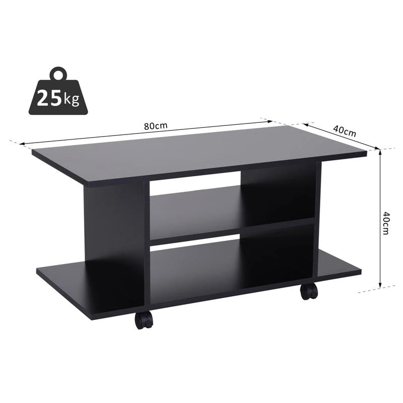 MOBILE PORTA TV IN LEGNO CON RUOTE 80 X 40 X 40 CM NERO