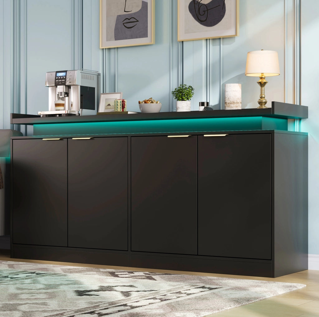 Mobile da cucina nero con LED RGB, 160 cm