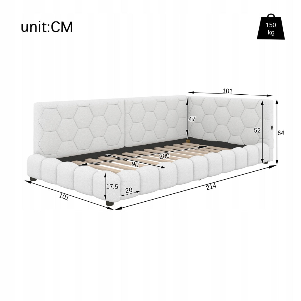 Letto a giorno 90x200 - Xylo - 16 colori luce USB-C bianco
