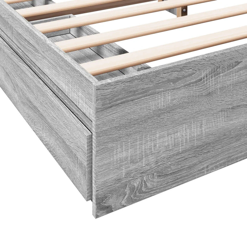 Letto matrimoniale | Letto per adulti | Giroletto Cassetti Grigio Sonoma 200x200 cm Legno Multistrato