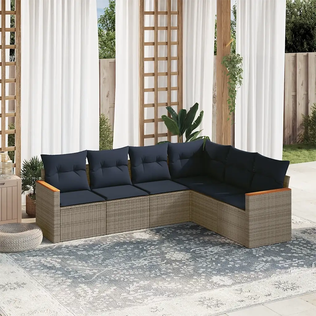 Set Divani da Giardino 6 pz con Cuscini Grigio in Polyrattan 3226005