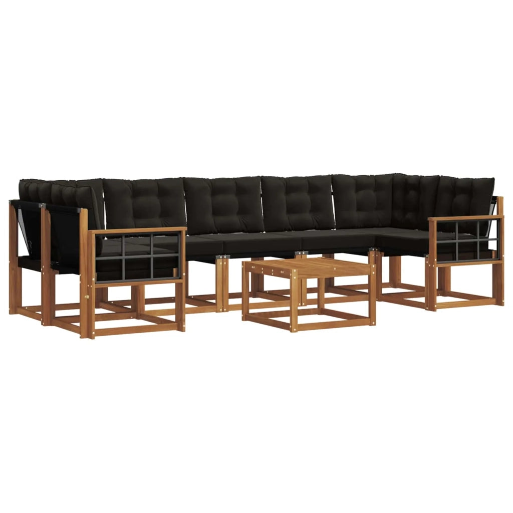 Set di divani da esterno con cuscino 8 pcs Naturale e Nero