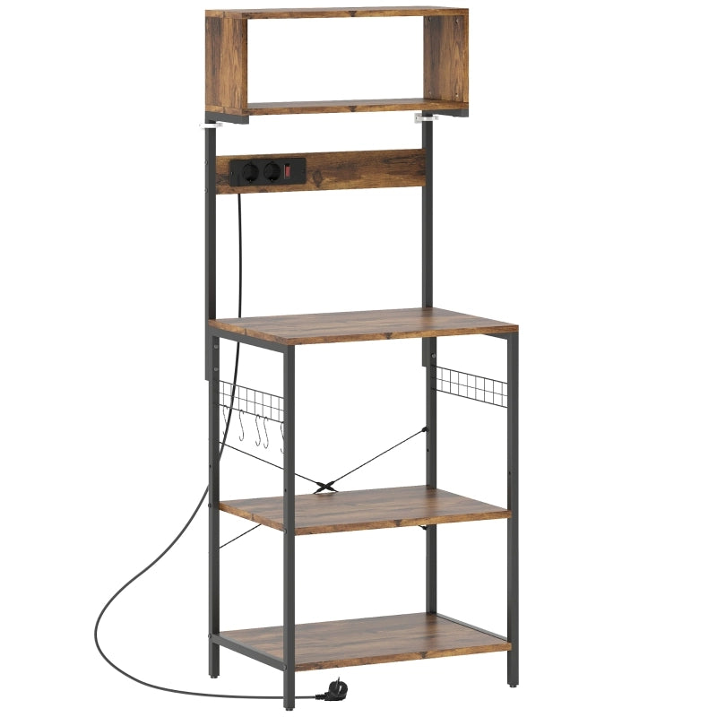 SCAFFALE CUCINA 60 x 42 x 153 cm Marrone Rustico con prese elettriche