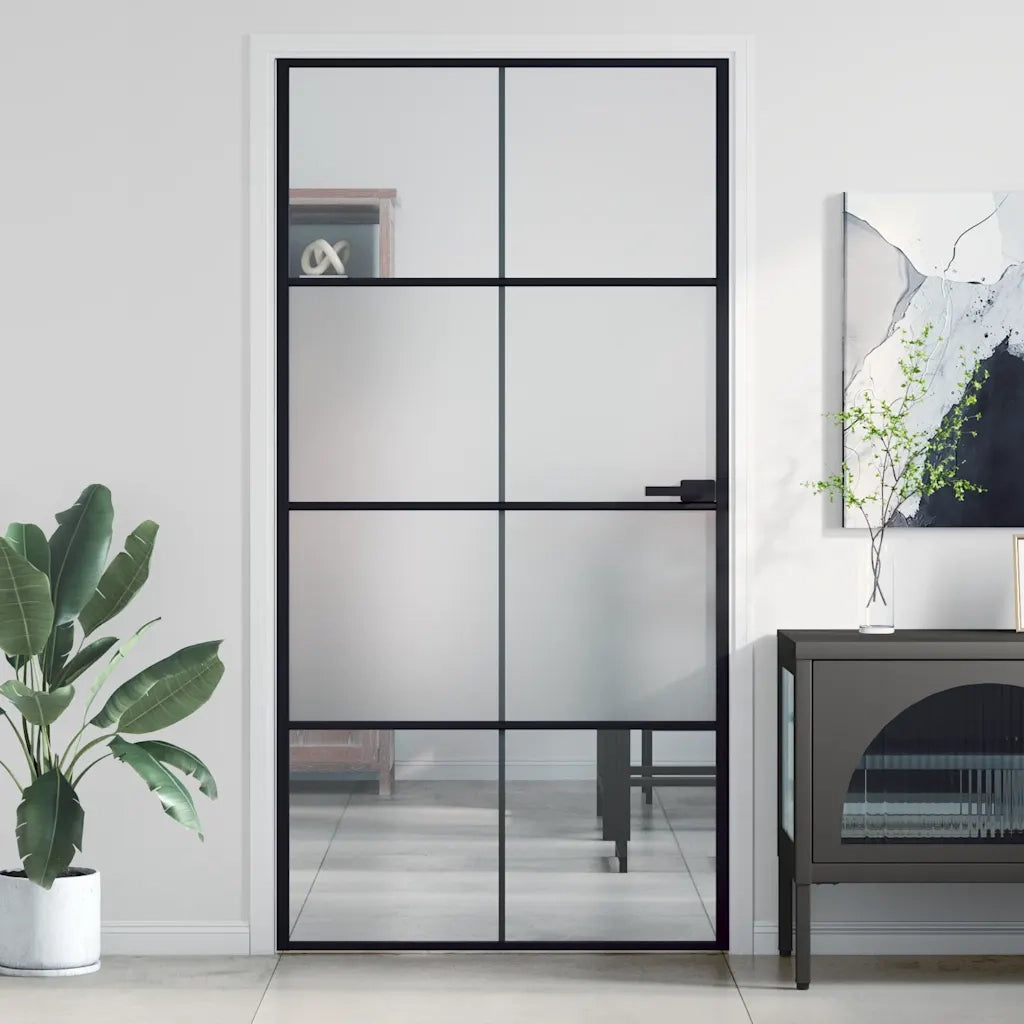 Porta Interni Sottile Nera 102,5x201,5Vetro Temperato Alluminiocod mxl 131720
