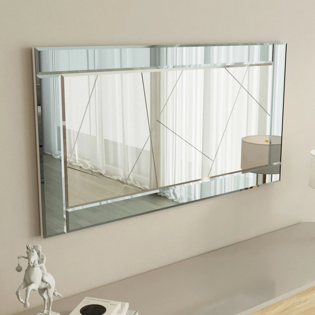 Ovaro, Specchio Dettagli Geometrici, 120x60h cm Bianco Fume