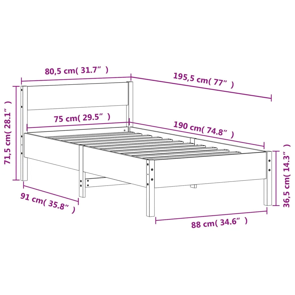 Letto senza Materasso 75x190 cm in Legno Massello Pino