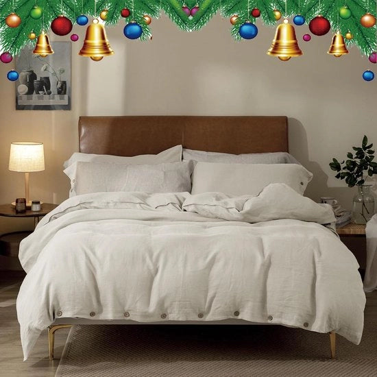 Set da letto 3 pezzi 200 x 200 cm, composto da copriletto 200 x 200 cm + 2 cuscini 80 x 80 cm, certificato Oeko-Tex, realizzato con 55% lino e 45% cotone, colore beige