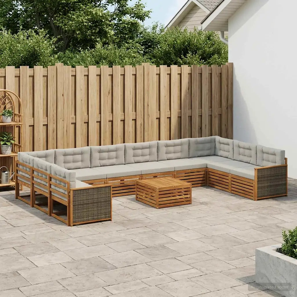 Set divani con cuscino 11 pcs Legno di Acacia Massello