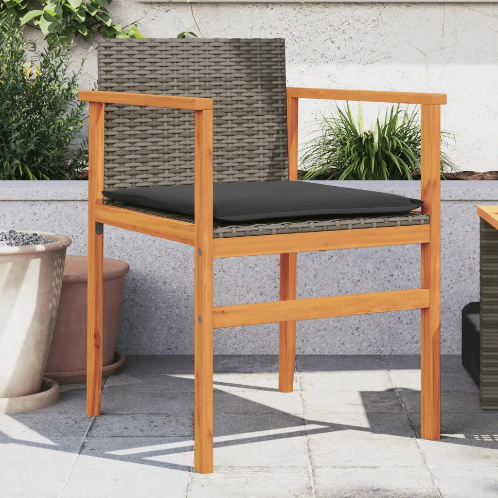 Sedie Giardino con Cuscini 2 pz | Sedie da Esterno Grigie Polyrattan Legno Massello