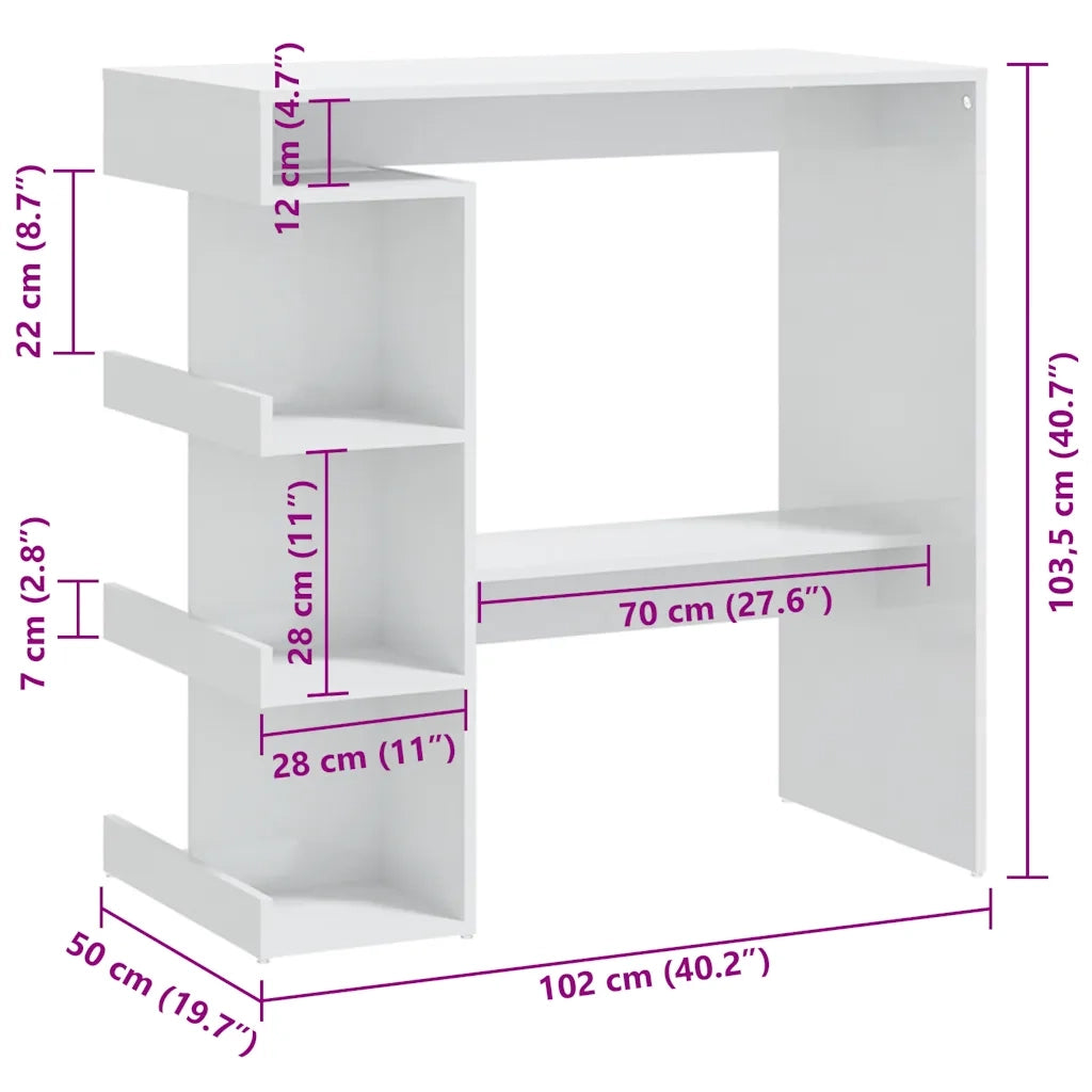 Tavolo da Bar con Ripiani Bianco Lucido 100x50x101,5 cm cod mxl 13263