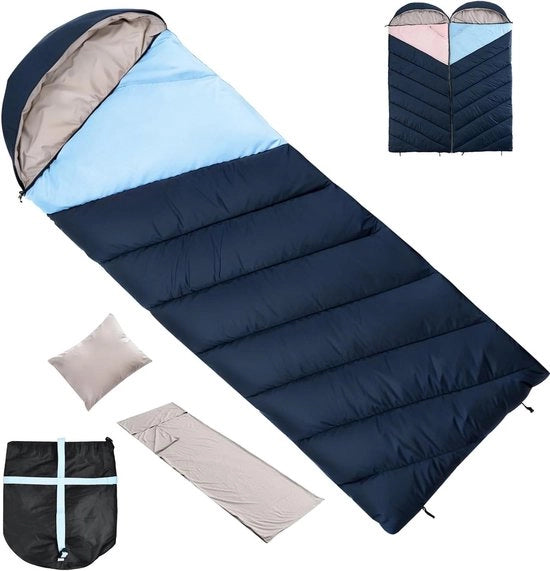 Sacco da campeggio esterno 220 x 80 cm - Impermeabile stagionale con cuscino e imbottitura - Per adulti e bambini 3-4 stagioni - Sacco da campeggio leggero con tasca di stoccaggio