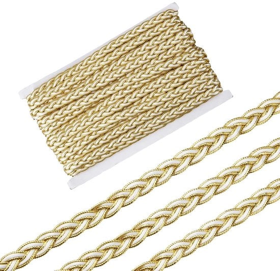 Tessuto con bordo metallico 20 metri - Decorazione dorata - Fili di seta - Poliestere - 13 mm di larghezza - Progetto elegante