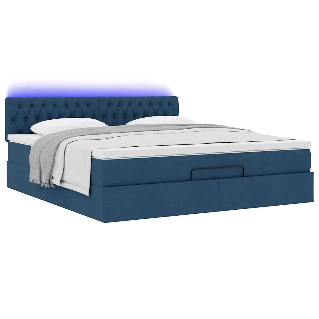 Struttura Letto Pouf con Materassi Blu 200x200 cm in Tessuto 3312422