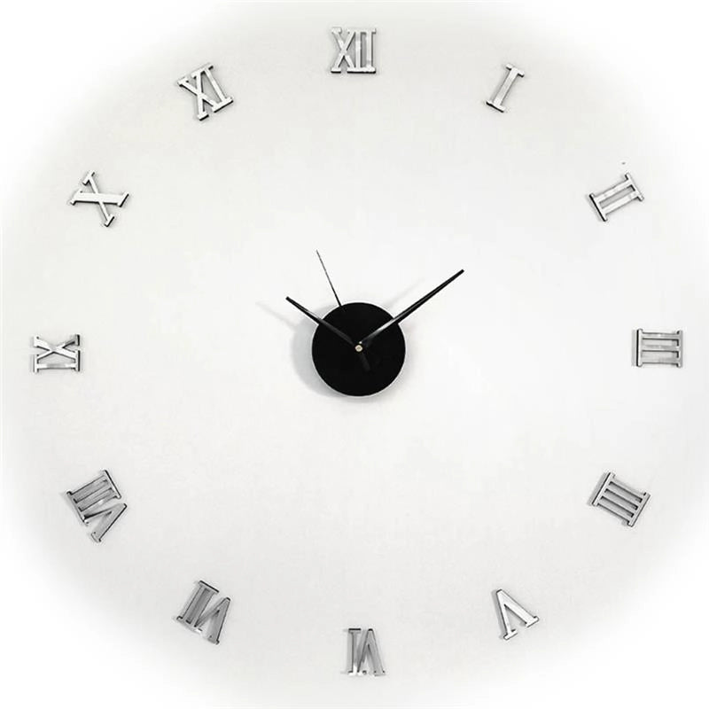 OROLOGIO ADESIVO DA PARETE NUMERI ROMANI SILENZIOSO EFFETTO SPECCHIO 50CM