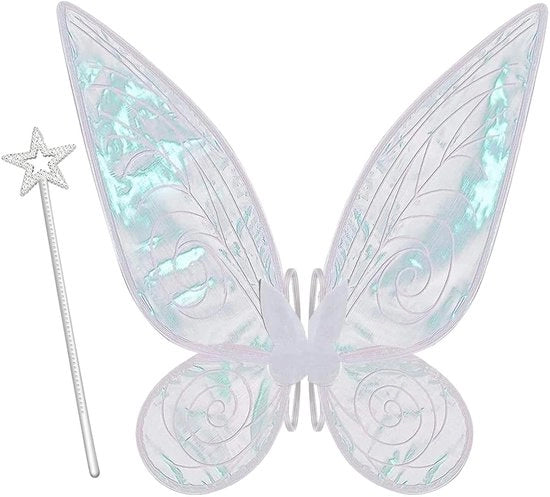 Set per Bambini con Ali - Asta per Bambini - Costume con Ali per Bambini - Leggero - Organza - Facile da Indossare