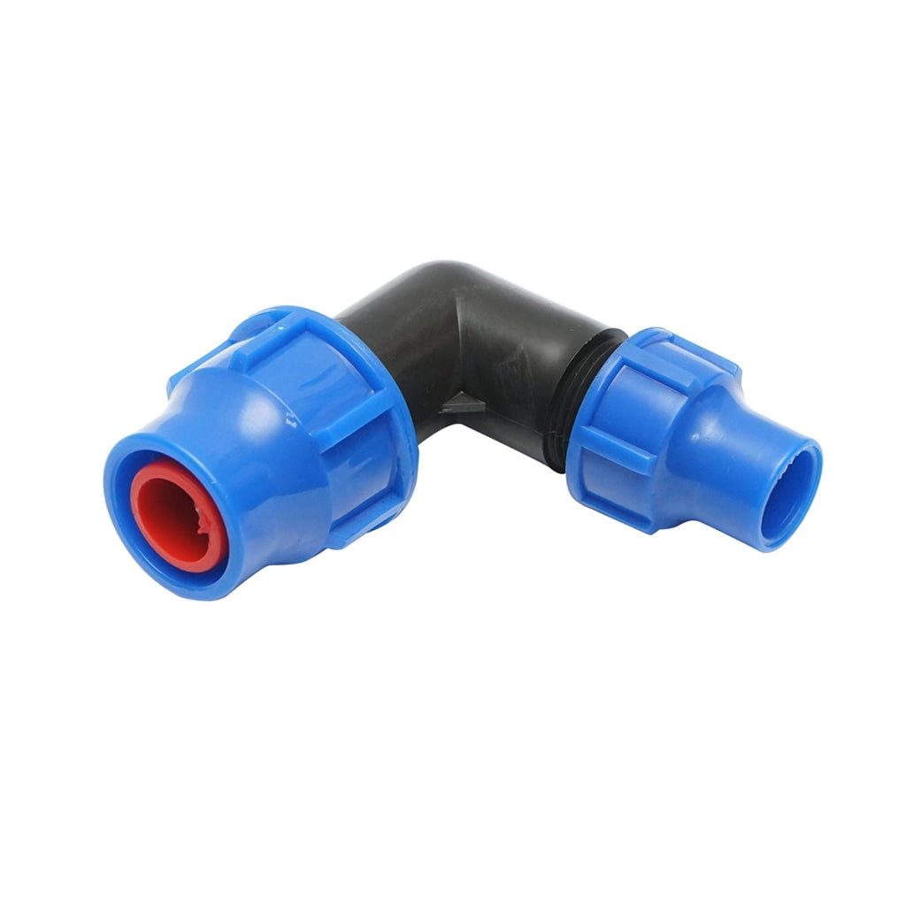 Gomito di raccordo a compressione ridotto D25x16mm per sistemi di irrigazione