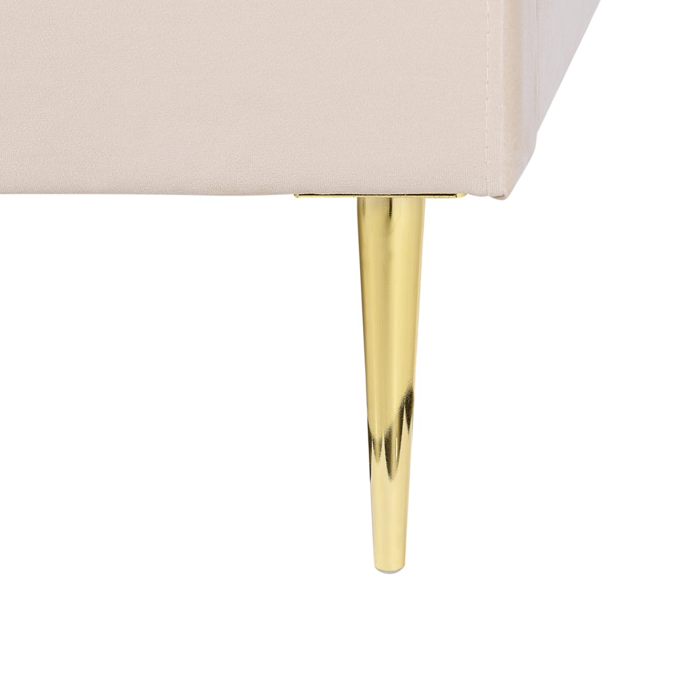 Letto beige velluto tappezzeria doppia dimensione gambe dorate testiera con rete a doghe 140 x 200 cm design minimalista