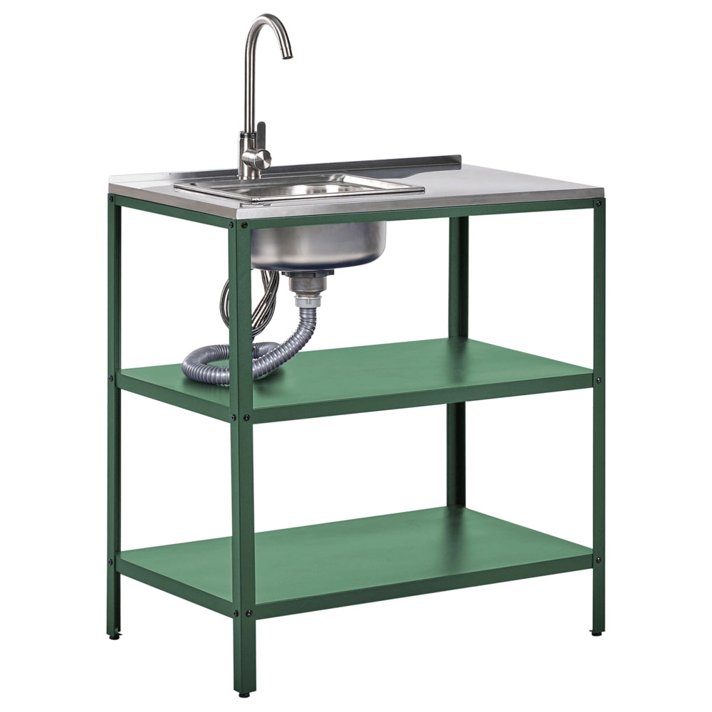 Set cucina da esterno 3 elementi in acciaio inox verde  con cucina lavello a leva cucina da esterno