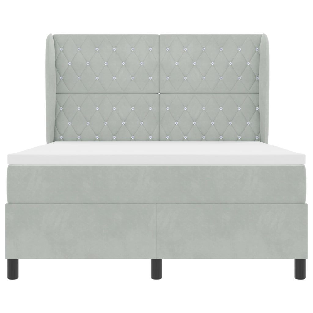 Letto Box Spring con Materasso Grigio Chiaro 140x190 cm Velluto