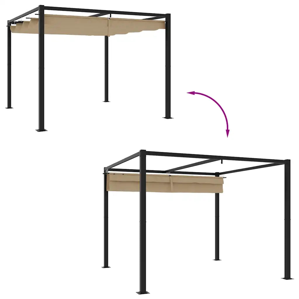 Gazebo da Giardino con Tetto Retrattile Tortora 3x3 m Acciaio 4003961