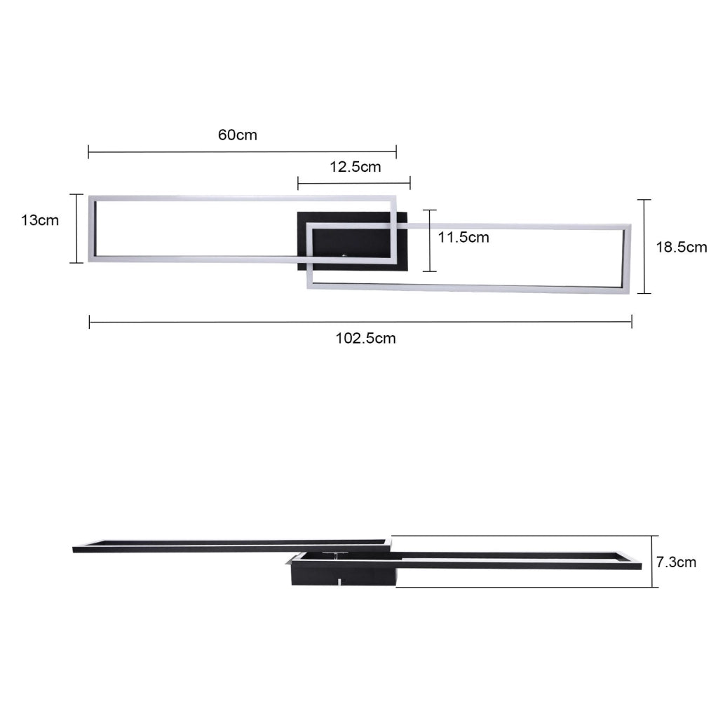 ZMH Lampada da soffitto plafoniera LED moderna nera 102 cm 2 cornici dimmerabili per soggiorno camera letto