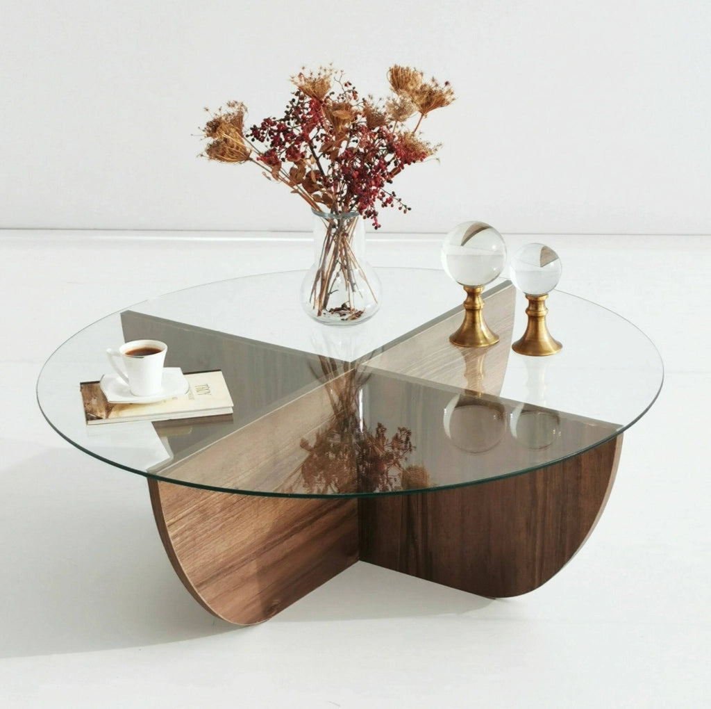 Jolanda, Tavolino da Salotto Portariviste, 90x90x30h cm Marrone Noce