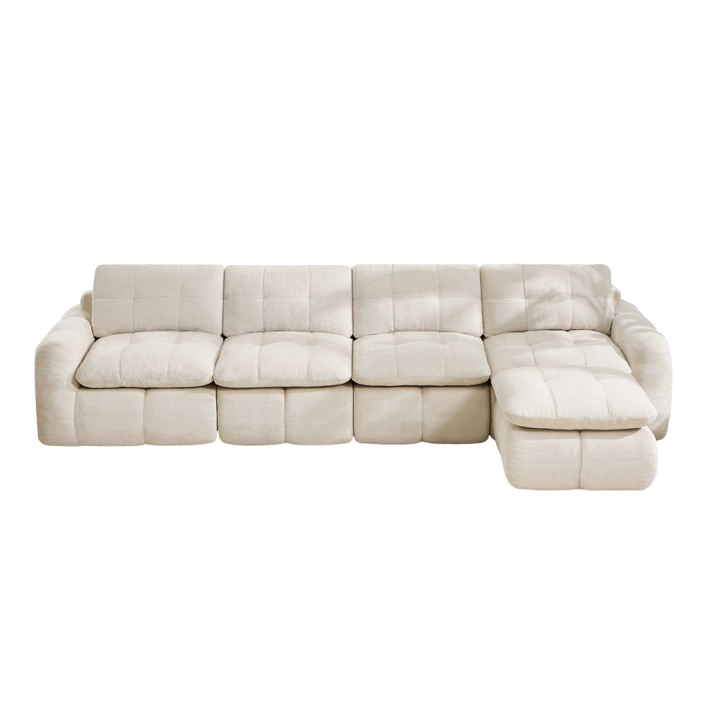 Divano modulare in chenille Beige; 334x160x68 cm