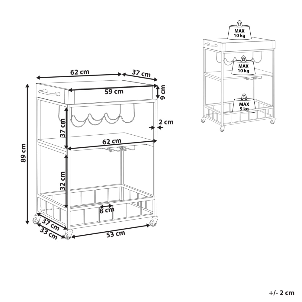 Carrello da cucina a 3 ripiani con portabottiglie legno chiaro e nero moderno sala da pranzo