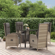 Set da Pranzo Giardino 5pz Nero e Grigio con Cuscini Polyrattan 3185205