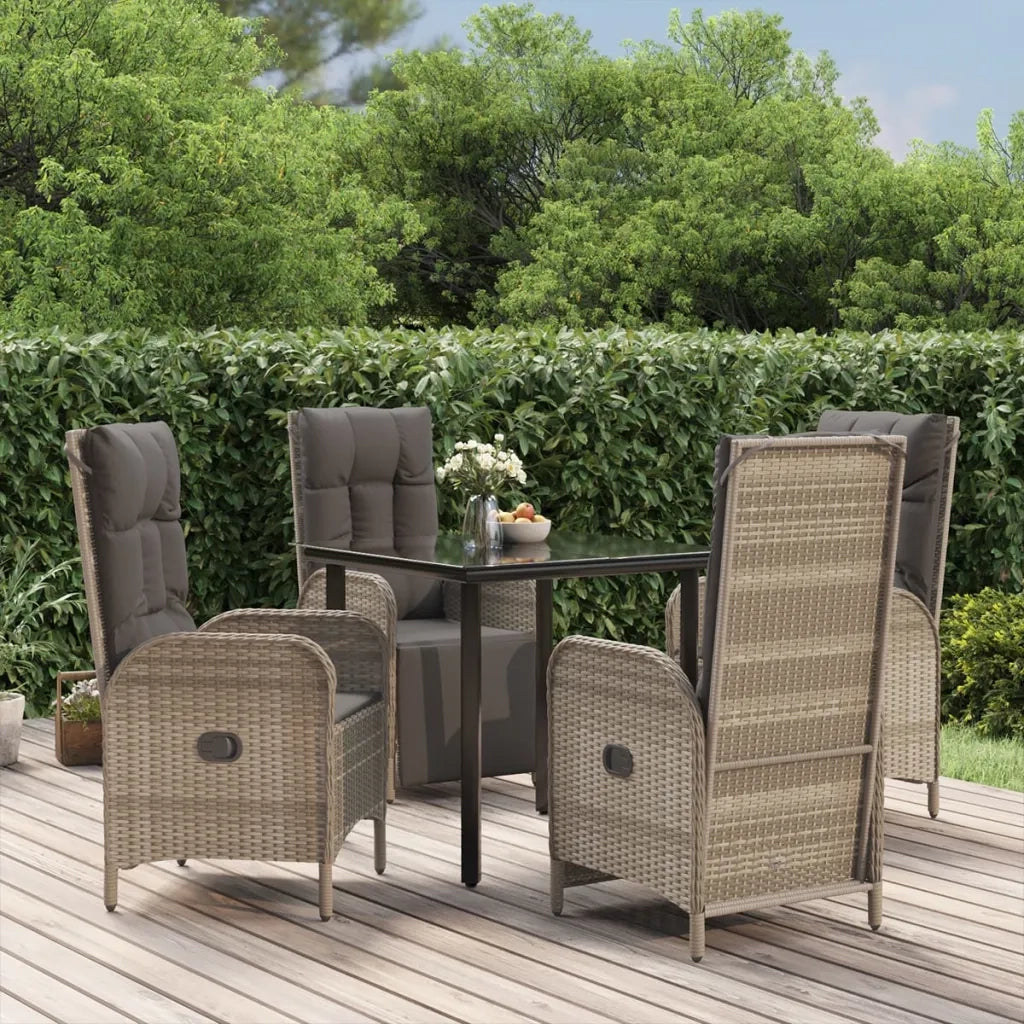 Set da Pranzo Giardino 5pz Nero e Grigio con Cuscini Polyrattan 3185205