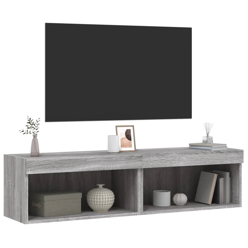 vidaXL Mobili Porta TV con Luci LED 2pz Grigio Sonoma 60x30x30 cm