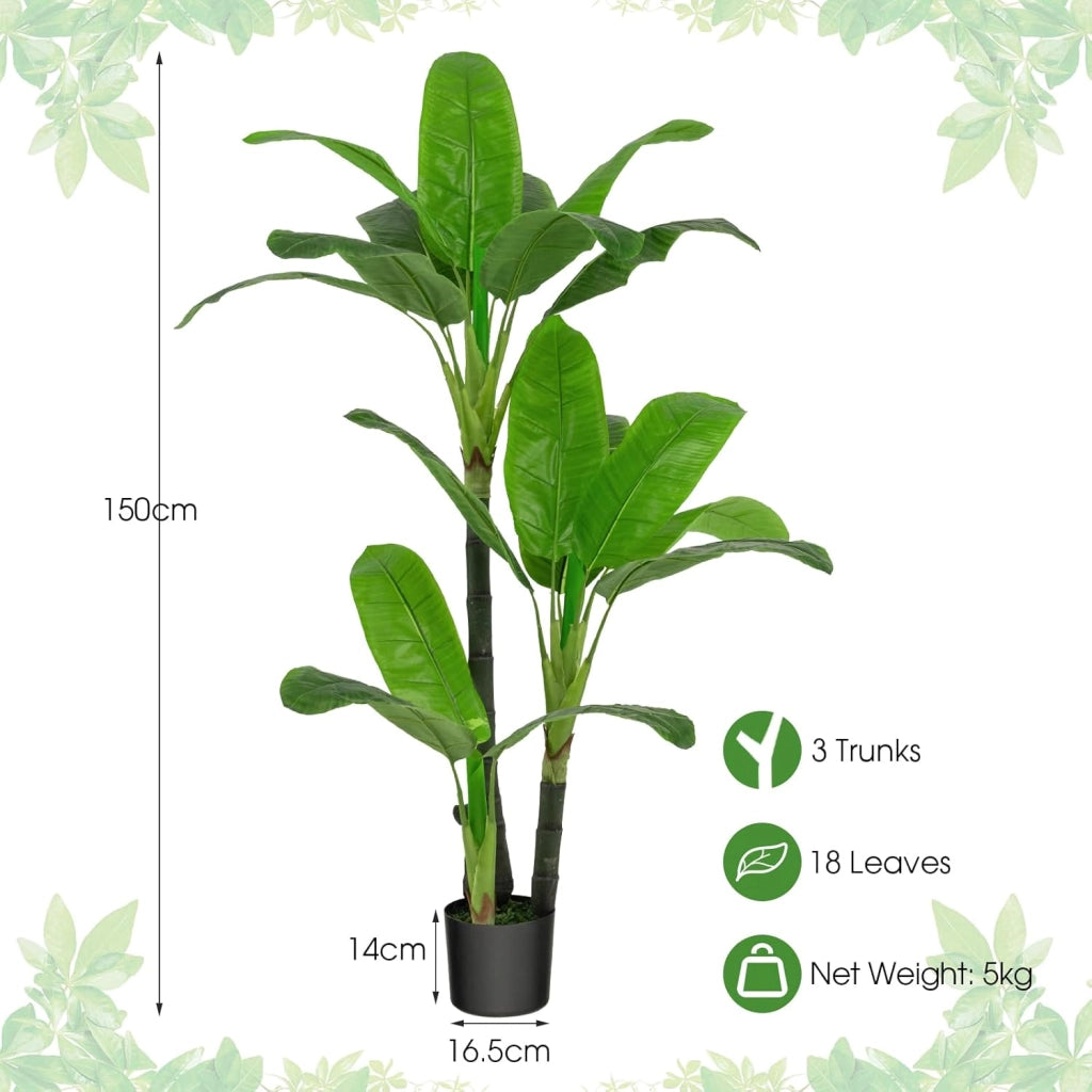 Pianta Artificiale 150cm, Palma Tropicale con Vaso in Cemento, Monstera Serpente con 18 Foglie, Decorazione Verde Artificiale per Casa e Ufficio