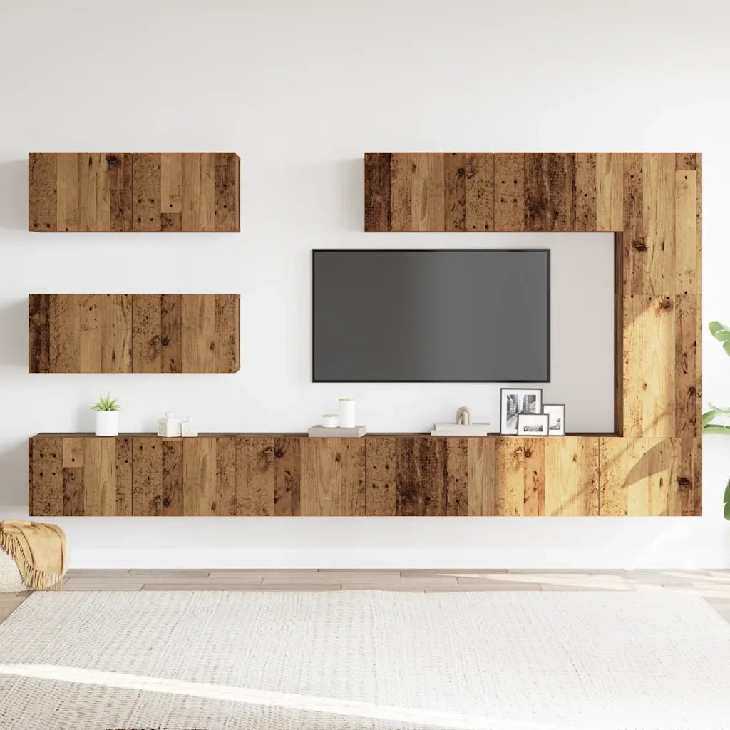 Set Mobile TV 7 pz | Armadietto TV | Mobile Porta TV Montato a Parete Legno Antico in Truciolato