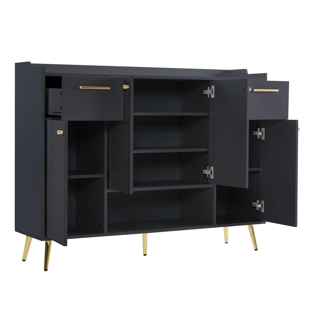 Scarpiera con 2 Cassetti e 4 Ante ¨C MINIMAL ¨C Nero, Metallo, 130x37x100 cm