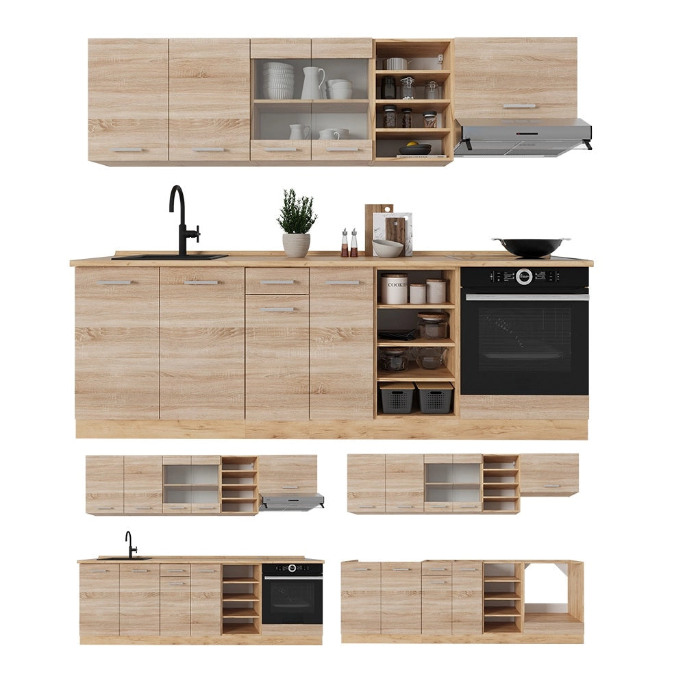 Cucina componibile R-Line Sonoma/Rovere dorato 240 cm senza piano di lavoro Vicco