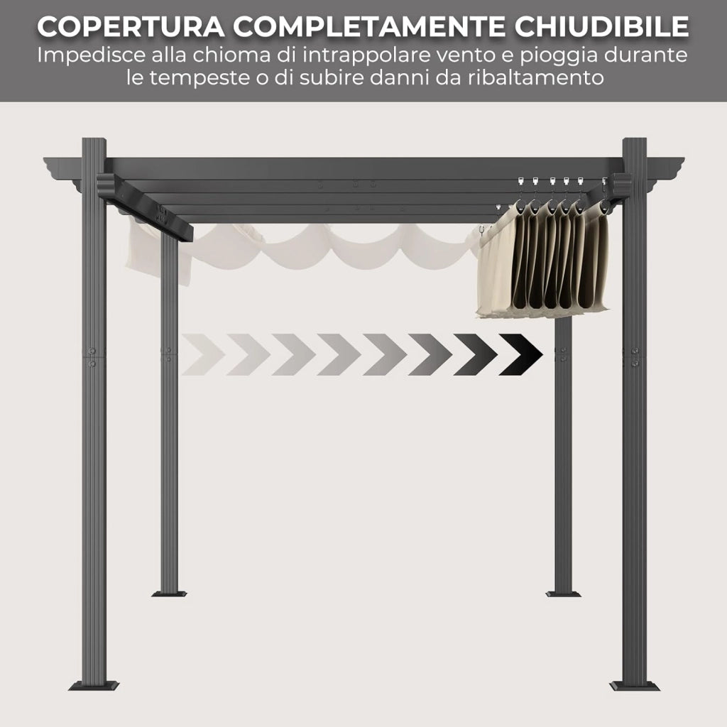 Gazebo Pergola 3x4,Gazebo Esterno Resistente,Pergolato da Giardino UV50+,Pergola Bioclimatica per Arredo Giardino Terrazzo,Beige