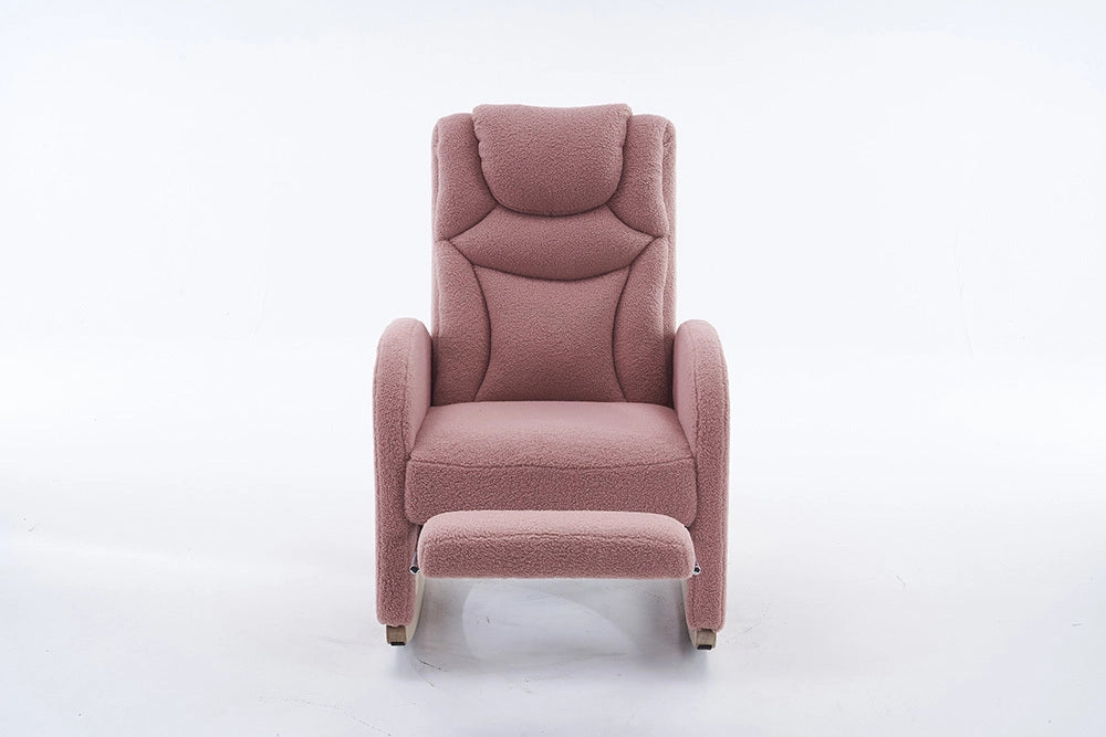 Poltrona a dondolo relax - Xylo - Tappezzeria Teddy rosa - Capacit?? di carico 110 kg
