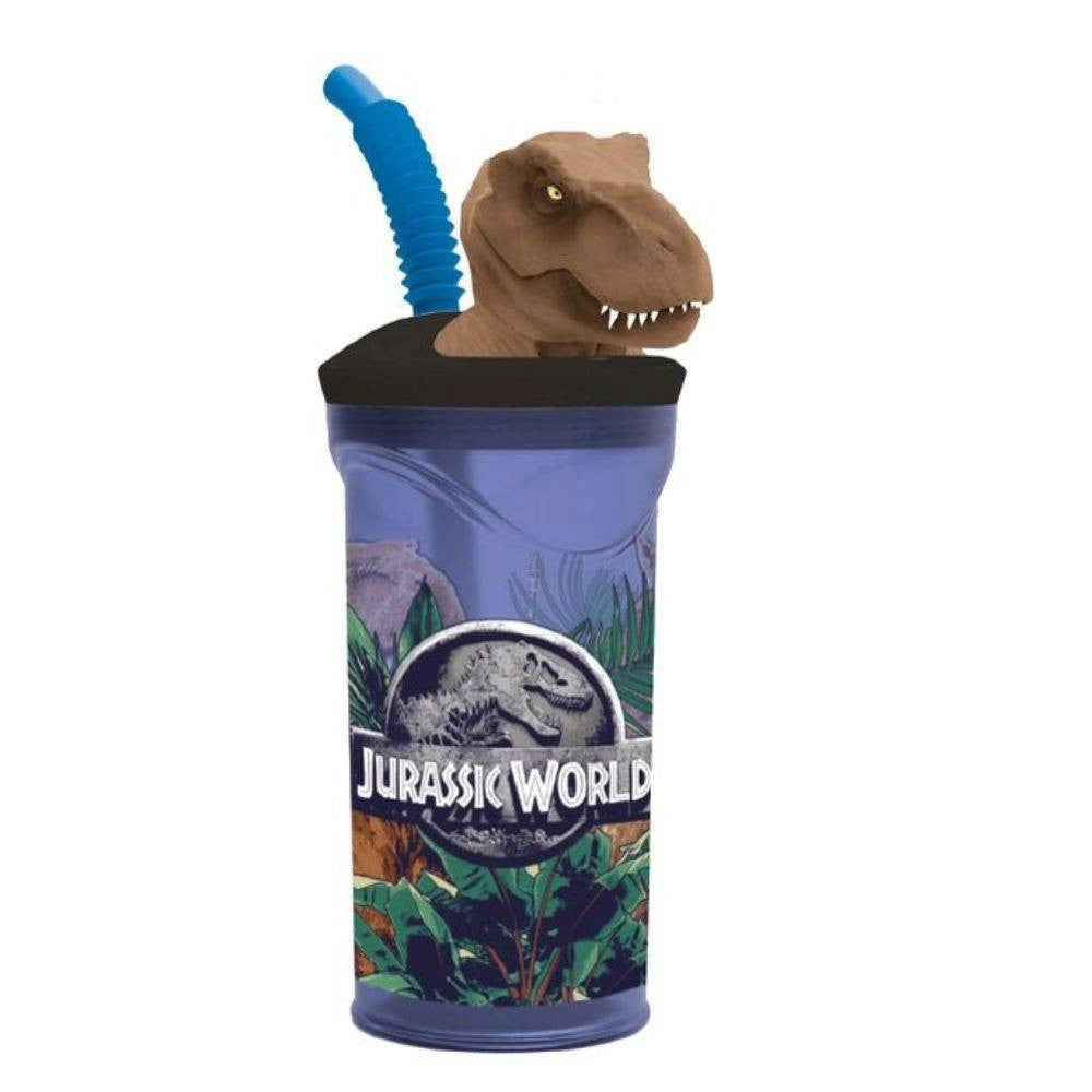 Trade Shop - Bicchiere Con Cannuccia Integrata Jurrasic World In 3d Capienza 360 Ml Per Bimbi -