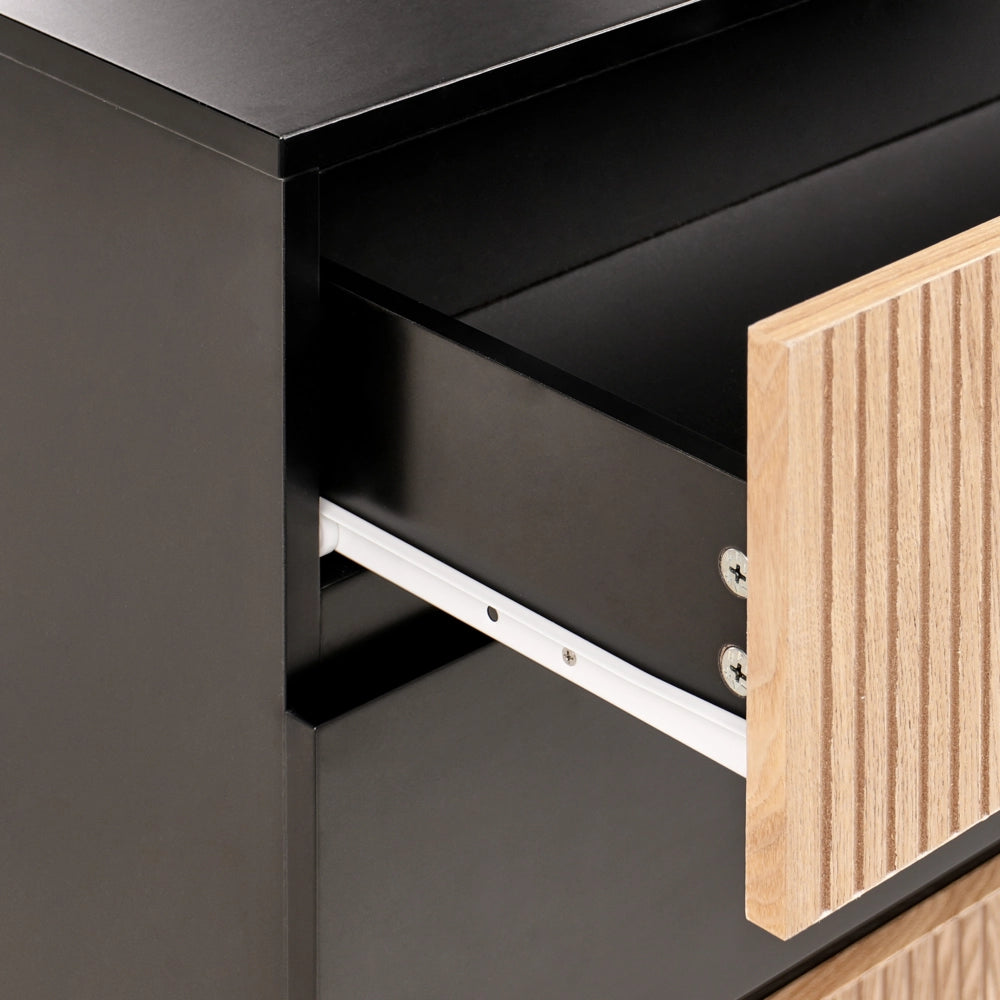 Cassettiera a 4 cassetti in legno di frassino naturale MDF nero a coste Soggiorno Camera da letto Moderna Stoccaggio