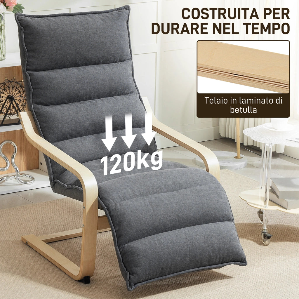 Poltrona Relax in Velluto con Poggiapiedi Regolabile ¨C zephmum ¨C Grigio Scuro